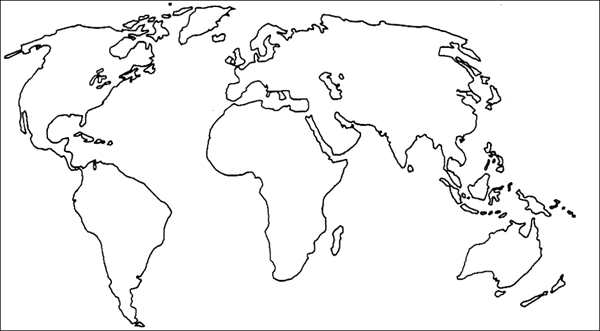 world map (black and white) geography printable - teachervision.com